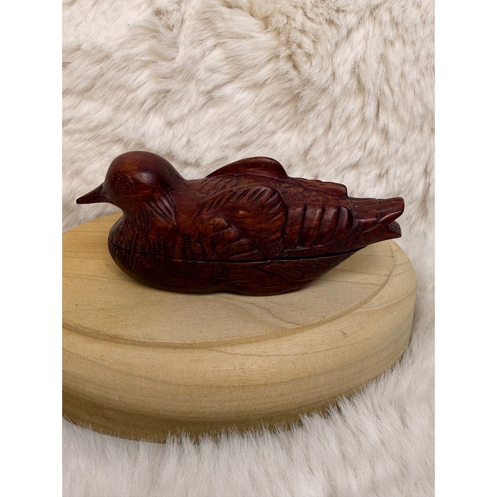 Vintage Hand Carved‎ Wood Dove Bird Trinket Box Hidden Compartment Folk Art 5in